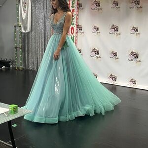 Rachel Allan Blue and Silver Prom Dress
